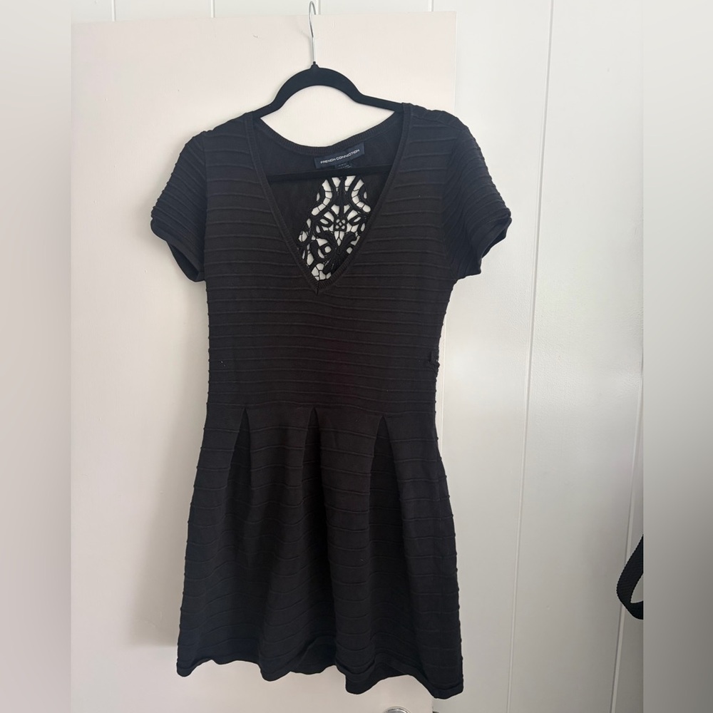 French Connection Black Mini Dress with Lace Detail